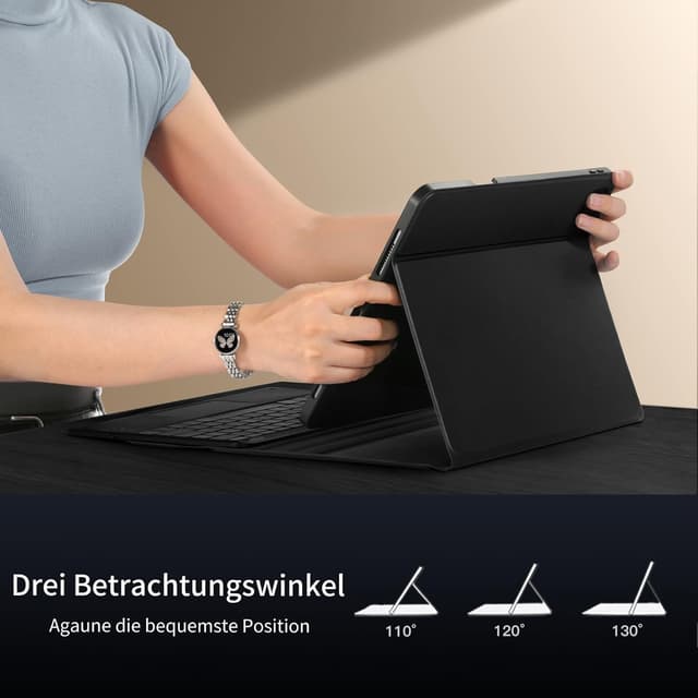 Thumbnail 6 de Vobafe Tastatur-Hülle für iPad Air 13 Zoll & iPad Pro 12,9 Zoll – QWERTZ mit Trackpad, 7 Farben, Stifthalter (schwarz)