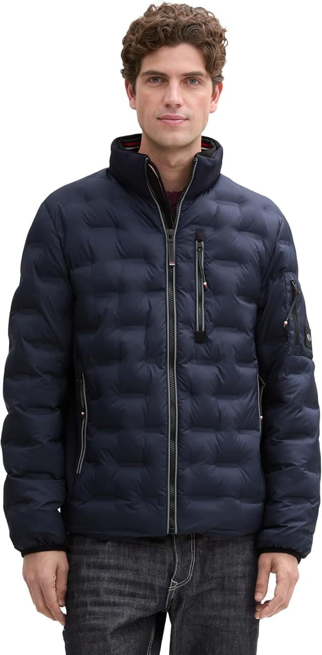 Detalle de TOM TAILOR 1044092 giacca da uomo trapuntata leggera ibrida con cappuccio riponibile