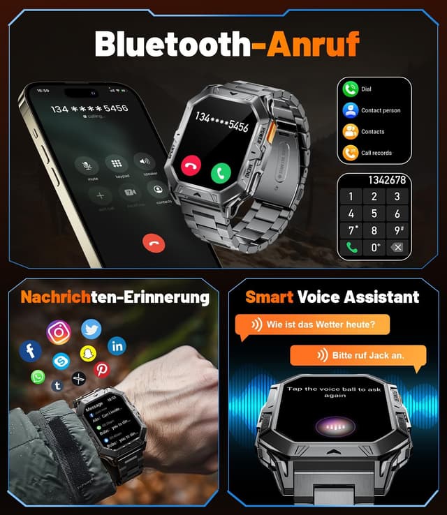 Thumbnail 2 de Smartwatch Herren Militär mit AMOLED 2,13