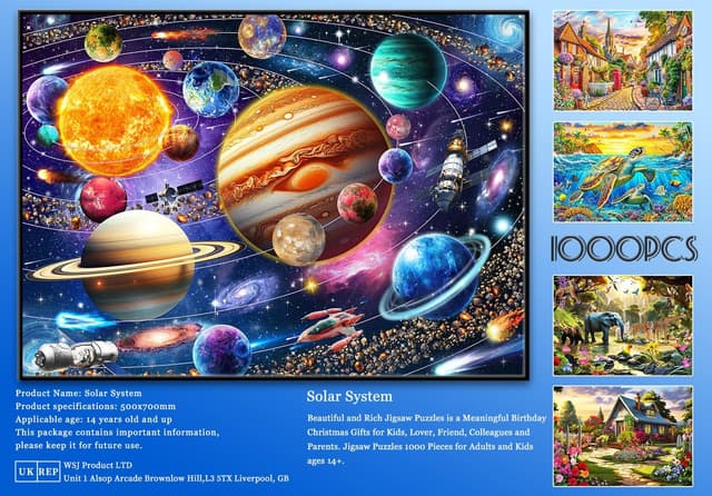 Thumbnail 6 de 1000-Piece Jigsaw Puzzle for Adults – Space Planet & Solar System (70cm–50cm finished size)