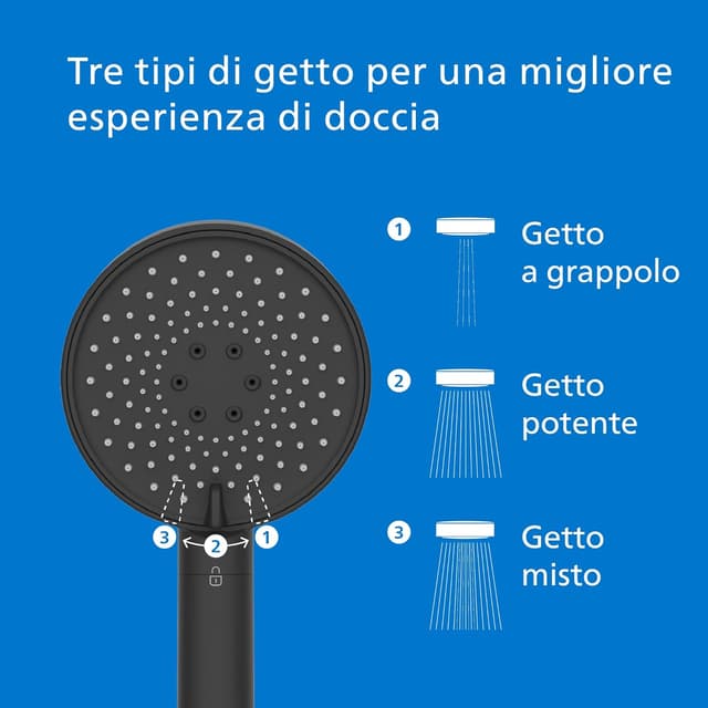 Thumbnail 3 de Soffione doccia filtrante Philips Water Filtration (protezione per capelli e pelle), 3 modalità di getto, nero