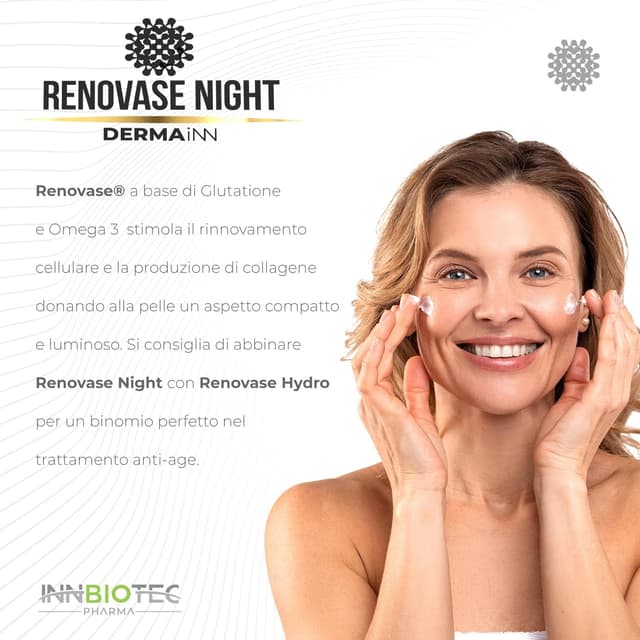 Detalle de Renovase Night Crema Notte Viso Antirughe per Uomo e Donna con Acido Ialuronico, Acil Glutatione e Omega 3