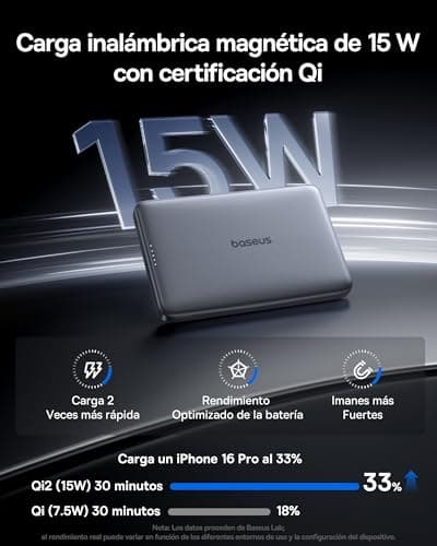 Detalle 1 de Baseus Picogo AM41 Power Bank 10000mAh, Carga Inalámbrica ⚡