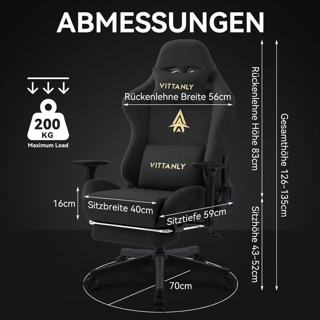 Detalle de Vittanly Gaming Stuhl mit 3D-Armlehnen