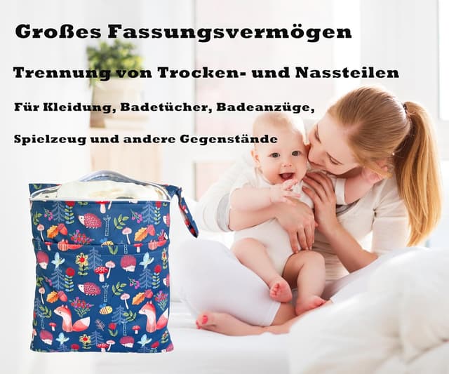 Detalle de TRASUN Wetbag Kindergarten Nasstasche – wasserdichtes 2er-Set für nasse & trockene Wickel-/Schwimmsachen