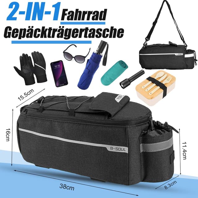 Detalle de Finew Fahrrad-Gepäckträgertasche 10L – isolierte, wasserdichte Hintertasche mit Regenschutz, abnehmbar