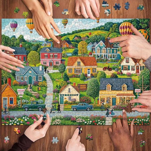 Detalle de Puzzle mit 1000 Teilen „Glückliche Stadt“ – Erwachsenen-Puzzle für Familie und entspannte Rätselabende