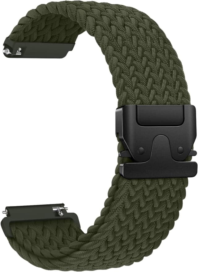 Detalle de Joehwerr 18mm Braided Stretch Nylon Sport Strap with Parachute Buckle (Army Green) – compatible with select Garmin models