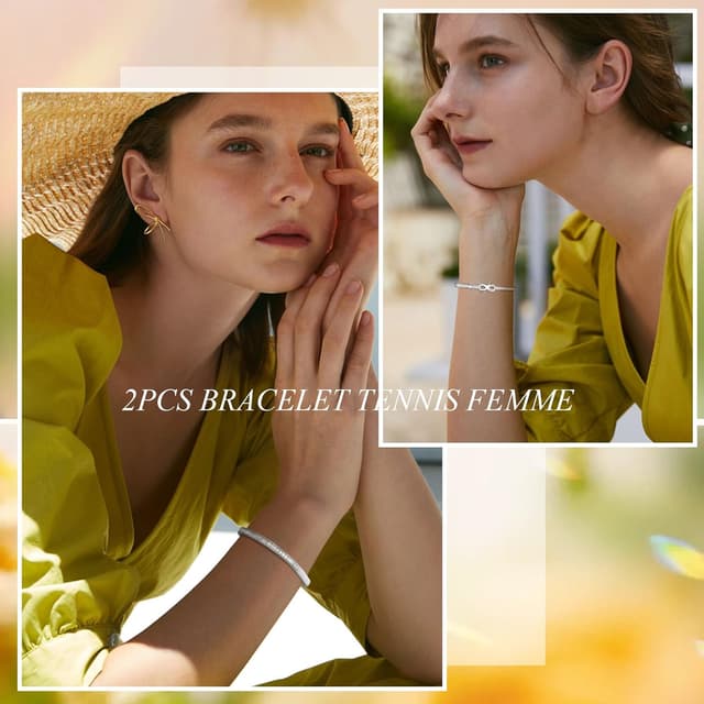 Detalle de VNOX Bracelet Femme Infini 4 mm argenté, acier inoxydable et zirconia cubique