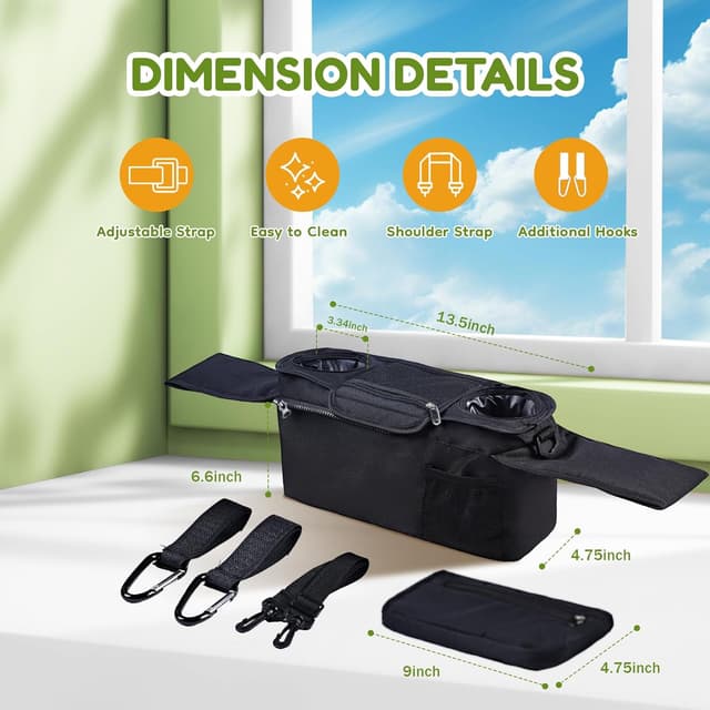 Detalle 2 de Hranio Pram Bag Organiser 3 Cup Holders