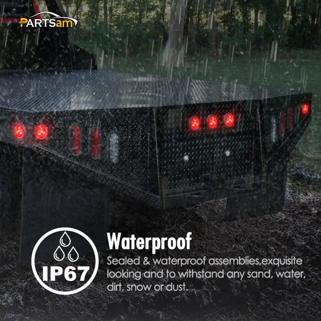 Thumbnail 6 de Partsam 10-Pack 2" Round 4-LED Trailer Side Marker Lights (5 Amber + 5 Red), DOT Approved, Sealed Flush Mount, 12V