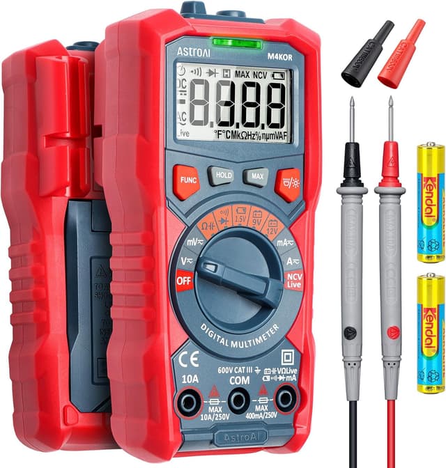 Detalle de AstroAI Digital Multimeter: TRMS Auto-Range mit NCV, LCD-Hintergrundlicht und Taschenlampenfunktion