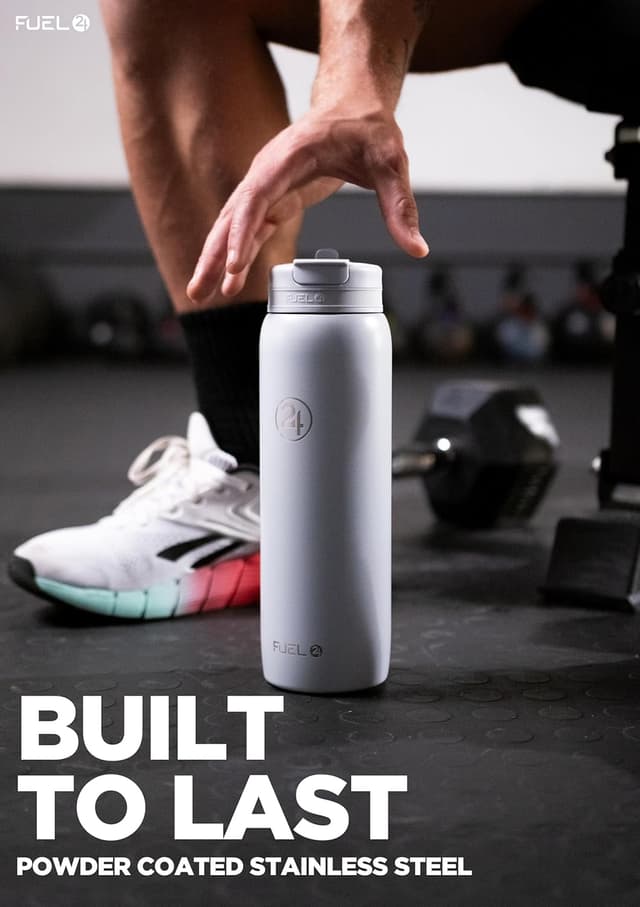 Detalle 2 de Fuel24 Duo stainless steel water bottle (700ml or 1L) with dual-use lid and straw – vacuum insulated flask