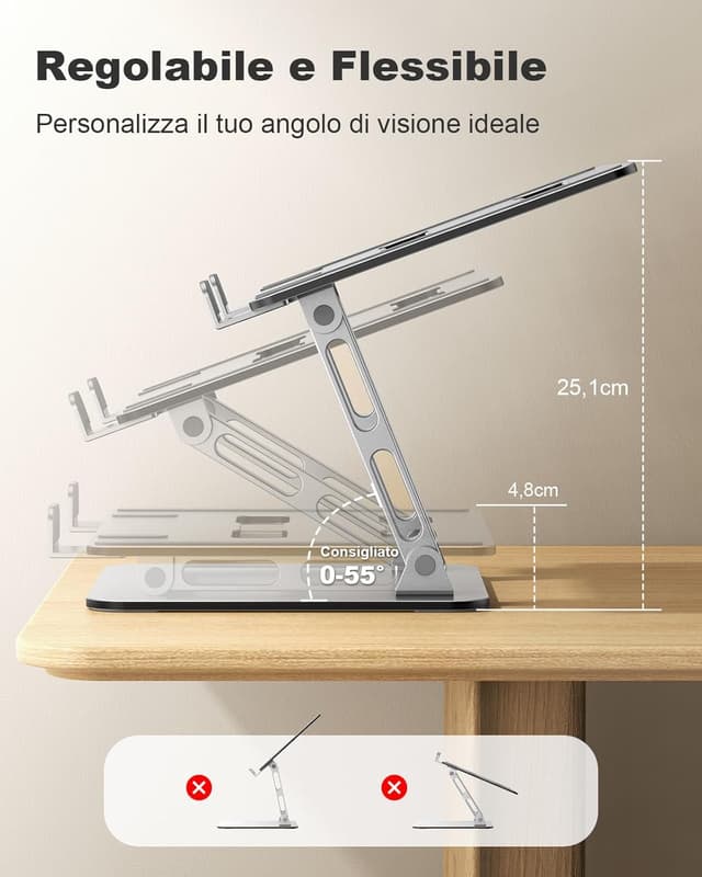 Detalle 2 de Babacom Supporto laptop ergonomico regolabile 10–16"