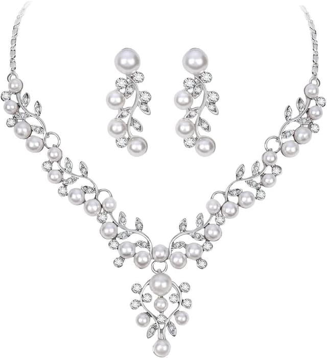 Detalle de Cangall Braut Schmuckset für Damen mit Strass Kristall – Halskette mit Anhänger & Ohrstecker