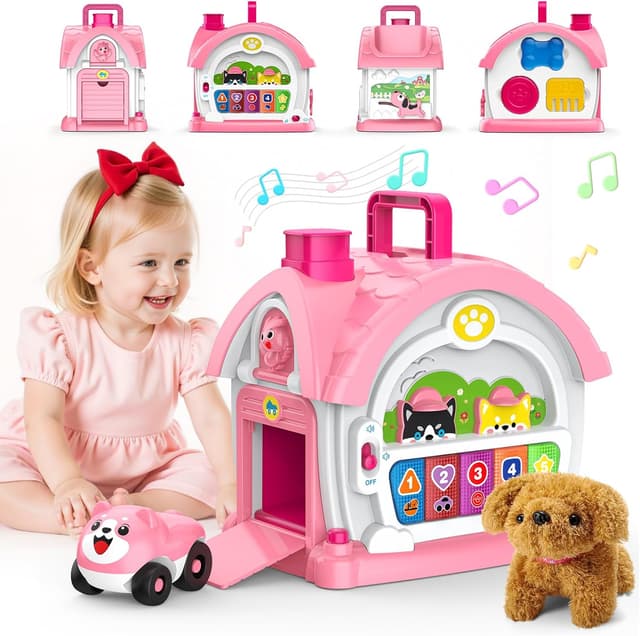 Detalle de 6-in-1 Montessori activity house toy for 1–2 year old girls (music, lights, sound & car play)