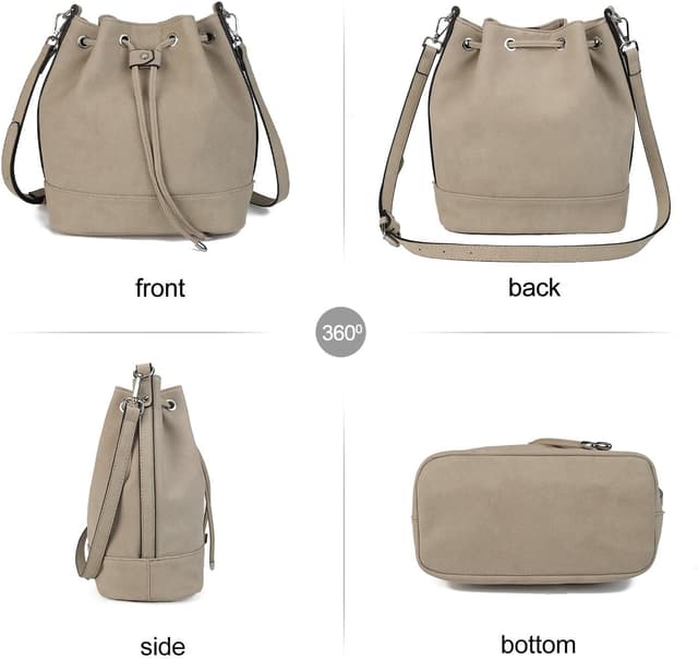 Detalle de AFKOMST bucket bag for women with drawstring closure and 2 straps