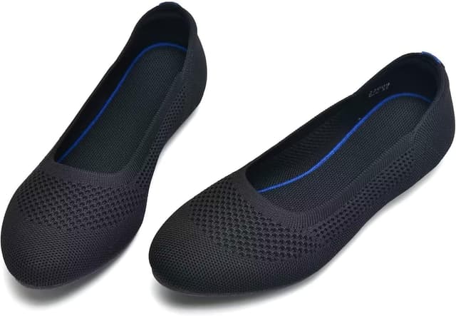 Detalle de Puxowe Damen Strick-Ballerinas mit Rundkappe und flachem Slip-On – superweich für Spaziergänge