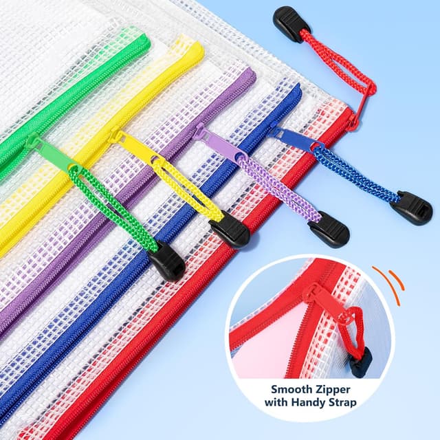 Detalle de SUNEE A5 Plastic Wallets (12 Pack) with Mesh Zip Closure – Waterproof Document File Bags in 6 Colours