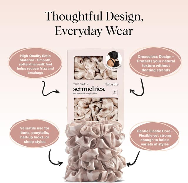 Detalle 2 de Kitsch Scrunchies in raso Leopardo 5 pezzi