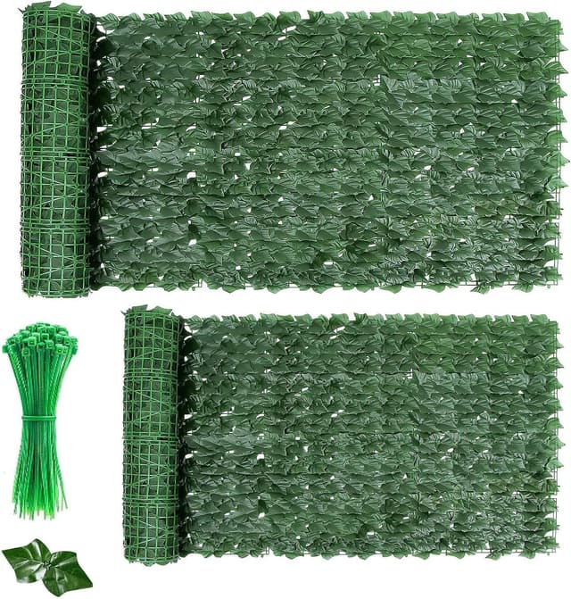 Detalle de Künstlicher Efeu Sichtschutzzaun 1 m x 3 m, erweiterbar – UV-geschützt, 2 Stück für Garten & Balkon