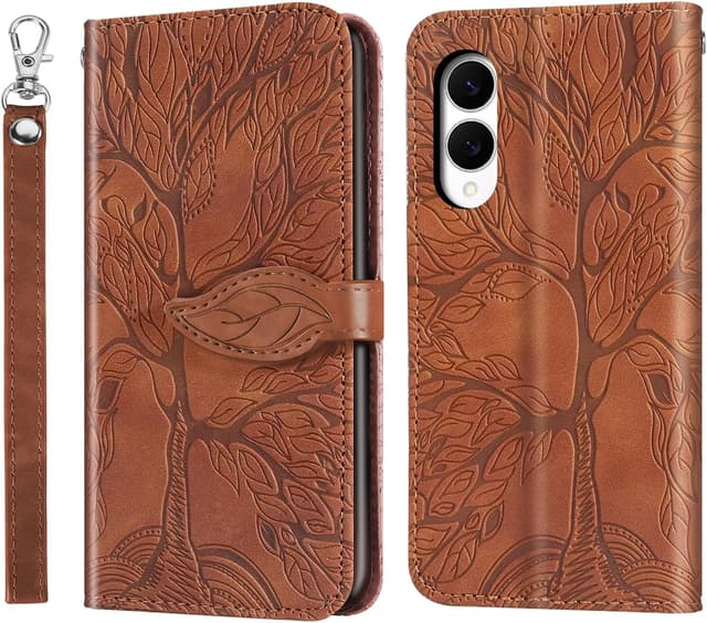 Detalle de Rostsant Handyhülle für Samsung Galaxy S25 Edge 5G – Braun, PU-Flipcase mit Kartenfächern und Standfunktion