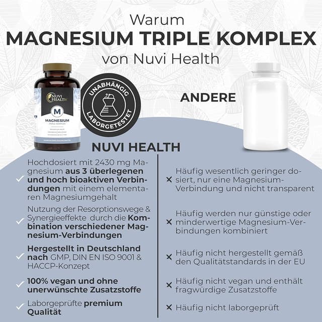 Detalle de Nuvi Health Magnesium Komplex – 240 Kapseln (375 mg elementares Magnesium/Tag) – vegan & laborgeprüft