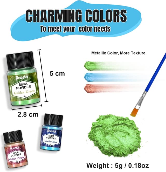 Thumbnail 6 de Roizefar Mica Powder (42 colours, 5 g each) pearlescent epoxy resin pigment for soap, nails, candles and bath bombs