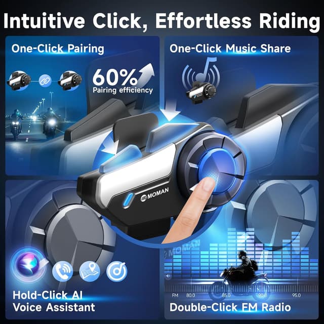 Thumbnail 6 de Moman H2S Motorcycle Helmet Headset 1000m intercom