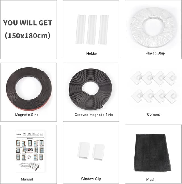 Detalle de NeatiEase Adjustable DIY Magnetic Fly Screen for Windows (up to 150 x 180 cm) – White frame, black mesh