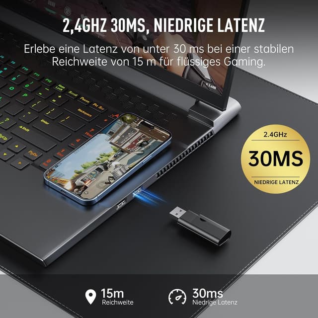 Detalle de EKSA 2,4GHz Wireless Gaming Headset mit Mikrofon (PS5/PS4, PC, Switch, Mac) & Bluetooth 5.4 – 169 g, Typ-C, bis zu 35 h