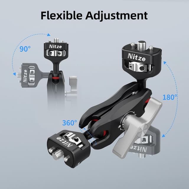 Detalle de Nitze N50-G1 Magic Arm mit doppelten Kugelköpfen (1/4" Schraube) für Monitor, LED, Mikrofon & Action Cam