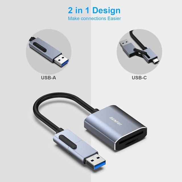 Detalle de BENFEI Lettore di schede memoria USB Type-C/USB Type-A per SD e MicroSD (SD/SDHC/SDXC, TF/MicroSD)