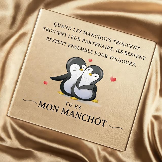 Detalle de Mvyc Cadeau Couple Original : plaque acrylique « Tu es mon manchot » avec socle en bois