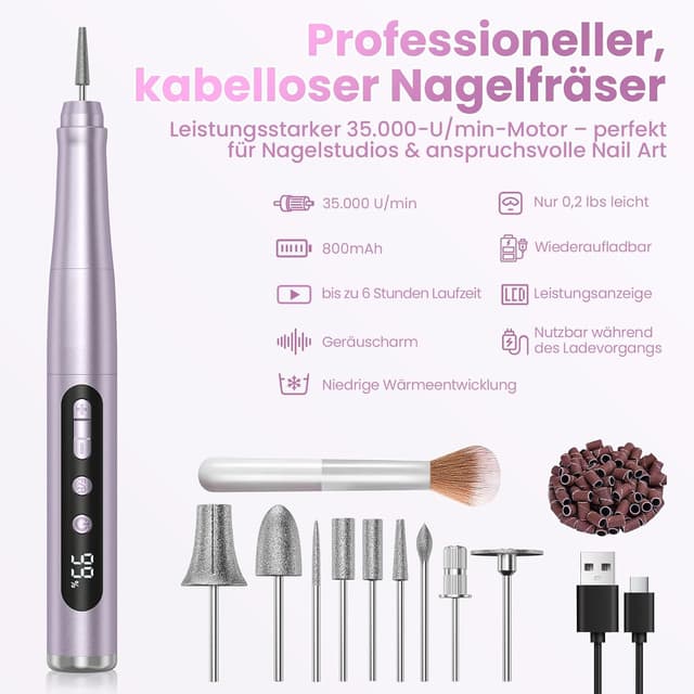Detalle 2 de AOMEES Nagelfräser kabellos 35.000 U/min