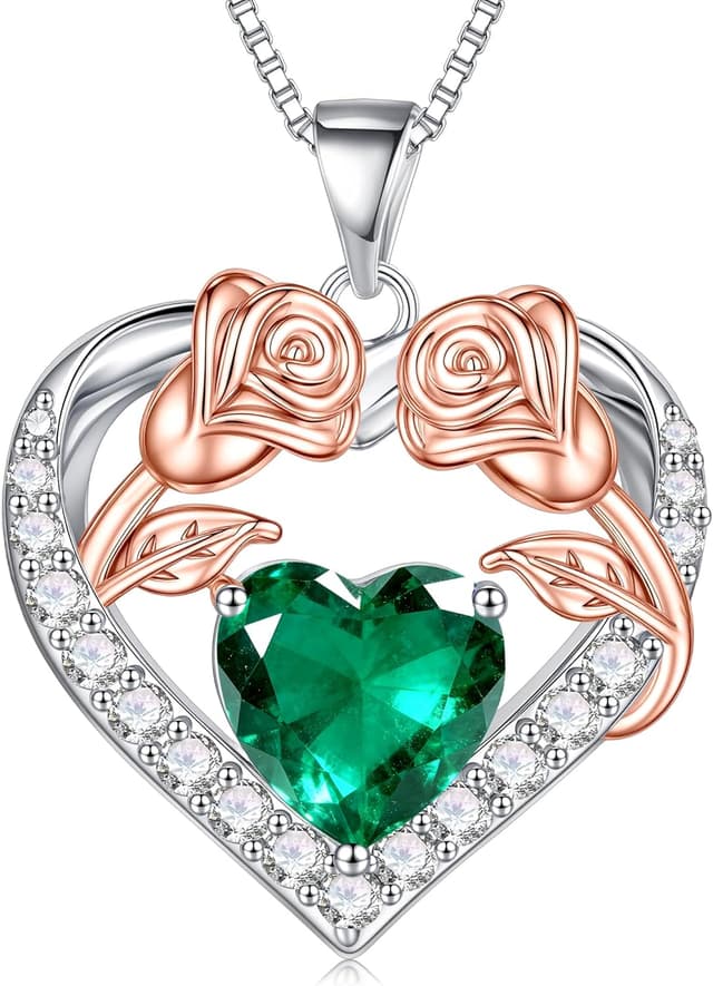 Detalle de Fezodo Halskette aus Sterlingsilber 925 mit Rosenherz & Zirkonia, mit Geburtsstein (40 + 5 cm) – Geschenk für Muttertag & Jahrestag