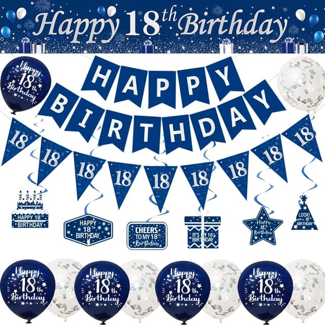 Thumbnail 6 de 14 Pieces 80th Happy Birthday Decorations Kit (9ft Banner, Triangle Flags, Confetti Balloons)
