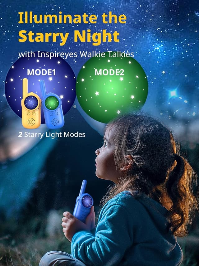 Detalle de Inspireyes Kinder-Walkie-Talkies im 2er-Set (für 3–8 Jahre) – wiederaufladbar, Indoor & Outdoor