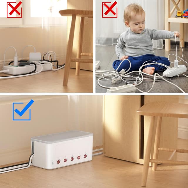 Detalle 2 de Ciabatta multipresa USB con scatola porta cavi e 5 prese Schuko (interruttori indipendenti) – Bianco, cavo 1,5 m