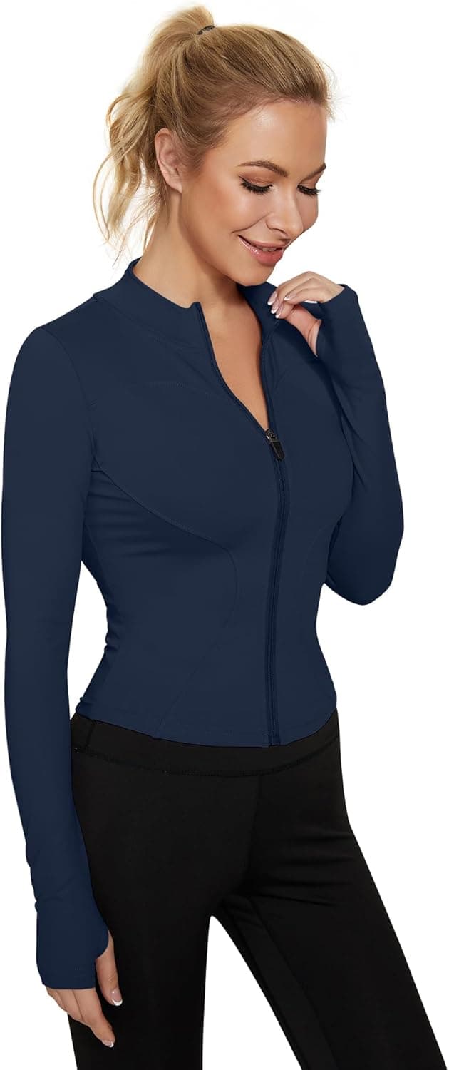 Detalle de IECCP Damen Gym-Top Langarm Crop mit Halbem Reißverschluss und Daumenloch