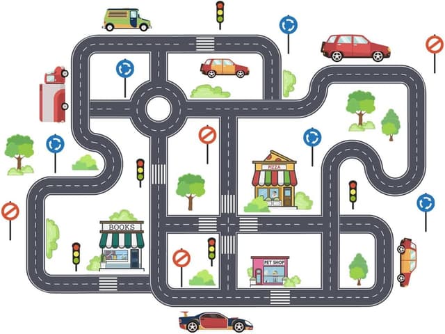 Detalle 2 de Xemz Car Road Signs Floor Stickers – self-adhesive traffic road wall decals for kids rooms & classrooms