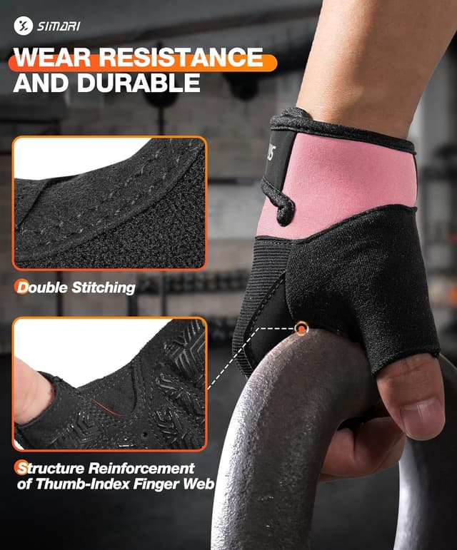 Detalle de SIMARI Breathable Workout Gloves for Men & Women (Full Palm Protection, Anti-Slip), Black/Pink