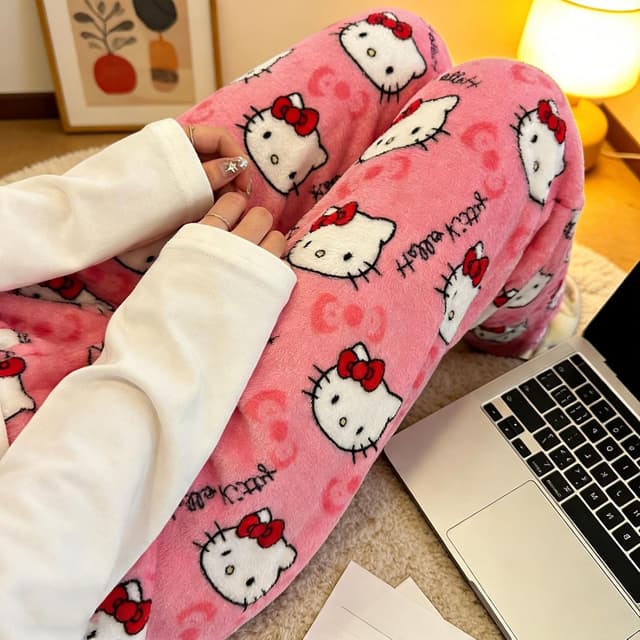 Thumbnail 4 de Europäische Größe Pyjama Hosen Damen aus Flanell – Anime-/Cartoon Freizeit-Lounghose für Herbst & Winter