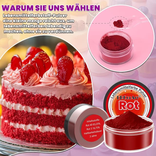Detalle 2 de ERCorArt Lebensmittelfarbe Pulver – 8 Farben (5 g je Farbe), essbare Puderfarbe für Torten, Fondant, Macarons & mehr