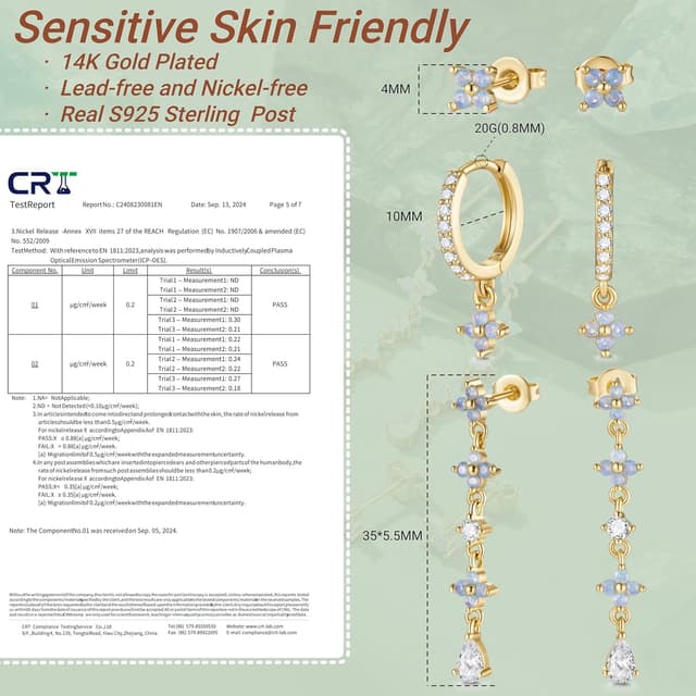 Thumbnail 6 de Macachii 3 Pairs Sterling Silver Earrings Set (blue flower studs, hoops & huggies)