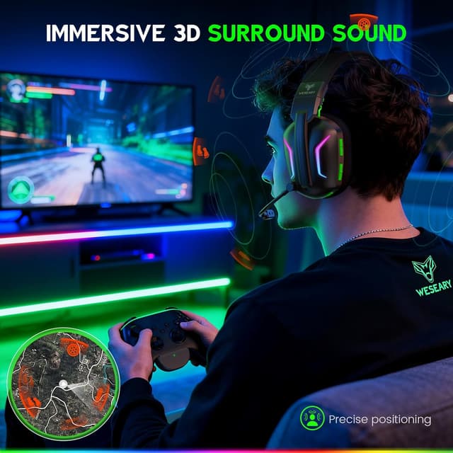 Detalle de WESEARY WG1 Gaming-Headset mit 50‑Stunden Akkulaufzeit