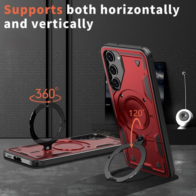 Thumbnail 2 de Tuvror Hülle für Samsung Galaxy S23 – 360° drehbarer Ständer, stoßfester Rundumschutz (Rot)