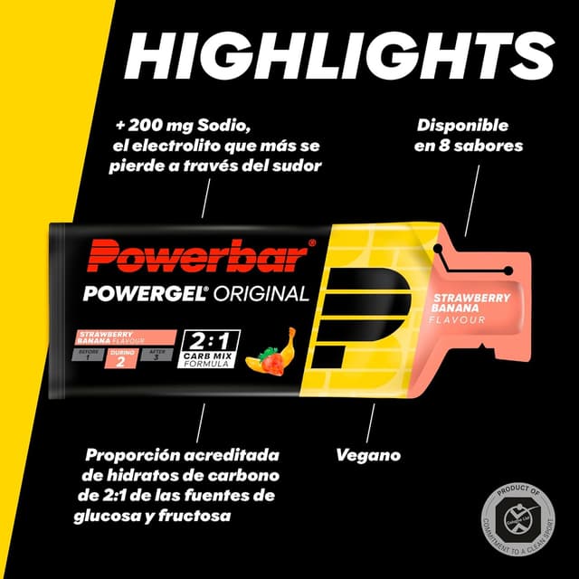 Detalle 2 de Powerbar PowerGel Original Fresa-Banana 24x41g - Energía 🍓