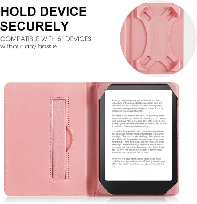 Detalle de HoYiXi Universal Case for 6-inch Kindle eReaders (Pink) with elastic straps
