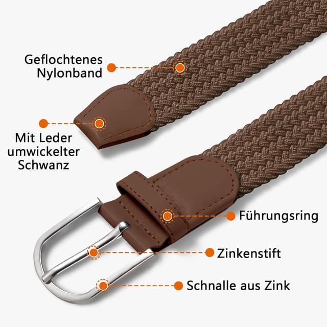 Detalle 2 de TANGCHAO Stretchgürtel aus Stoff mit Flechtoptik (3,3 cm) – elastisch für Damen & Herren